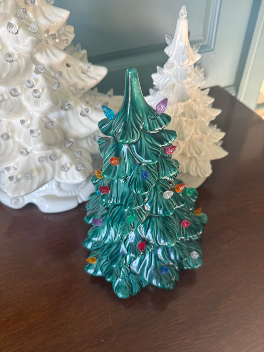 Vintage Green Ceramic Christmas Tree, Multicolored Lights