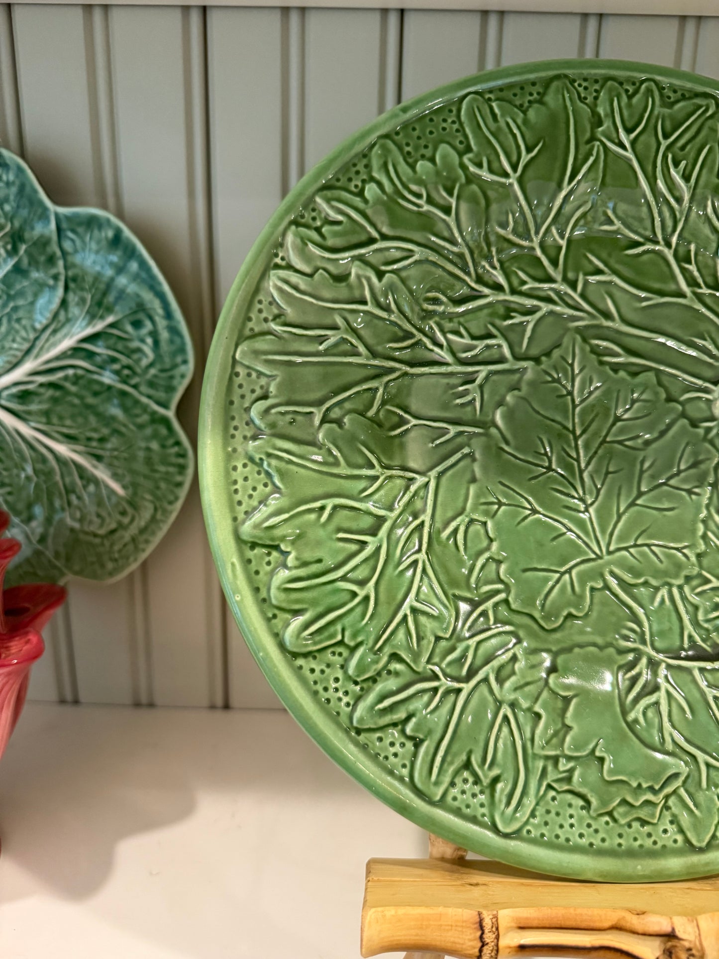 Vintage Bordallo Pinheiro Green Vine Chop Plate