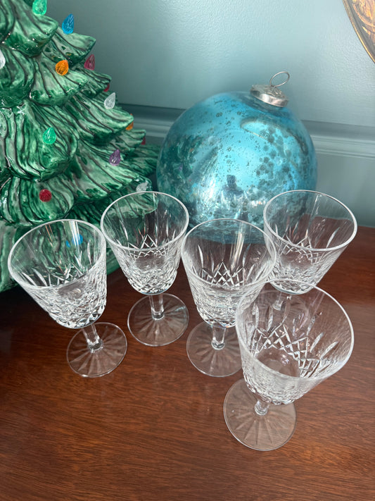 Set of 5 Waterford Lismore Crystal Claret Wine Glasses, 4.5oz