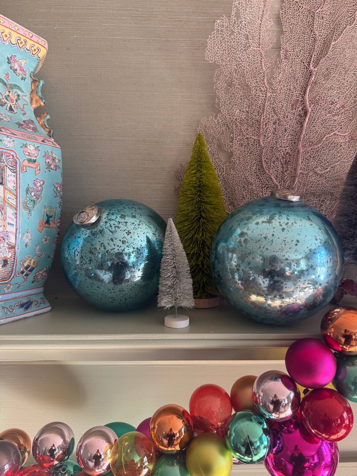 Vintage XL Blue Mercury Glass Baubles