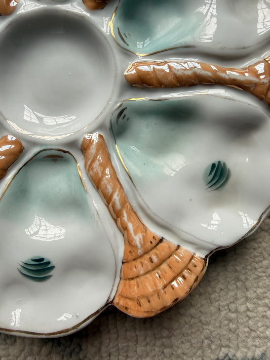 Antique French Porcelain Oyster Plates Seafoam