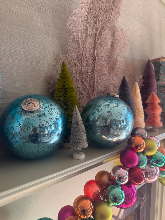 Vintage XL Blue Mercury Glass Baubles