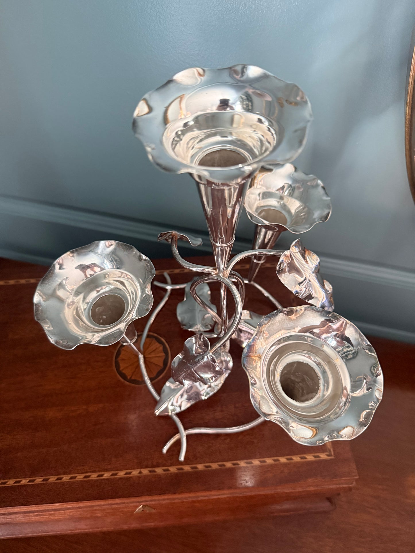 Silverplate Four Trumpet Vine and Leaf Epergne
