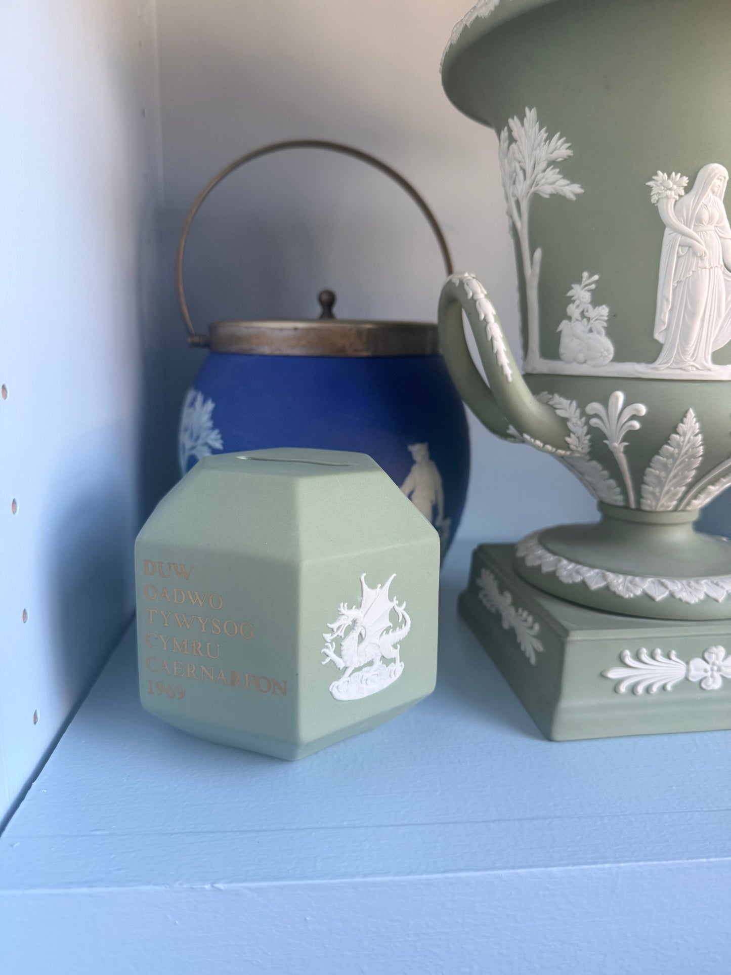 Wedgwood Jasperware Sage Prince of Whales Coin Bank