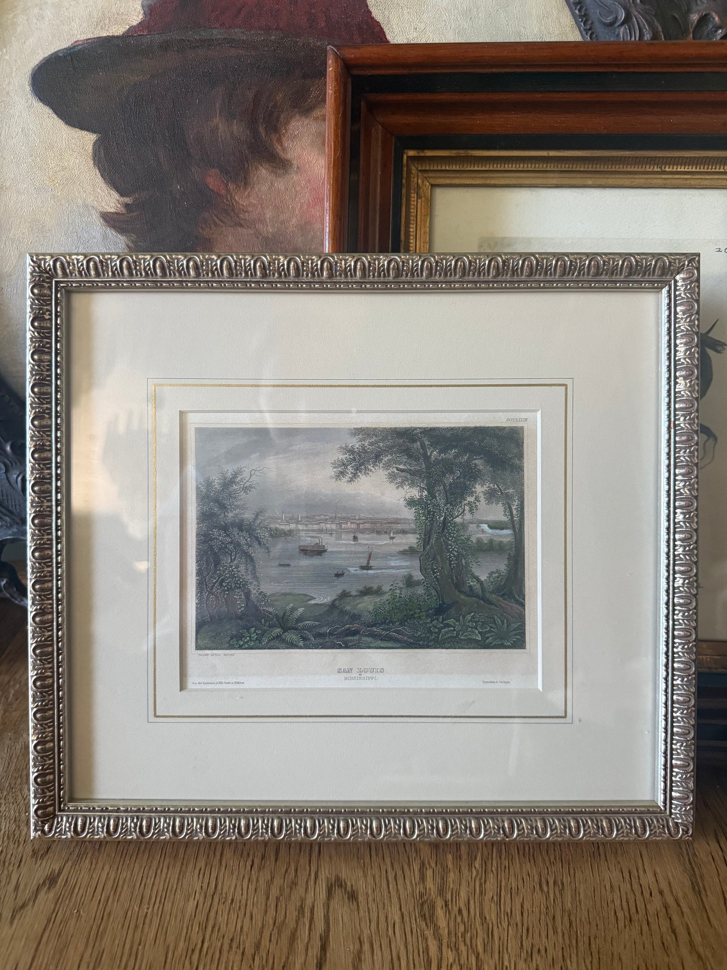 Antique Hand-Colored Engraving, St. Louis from the Mississippi