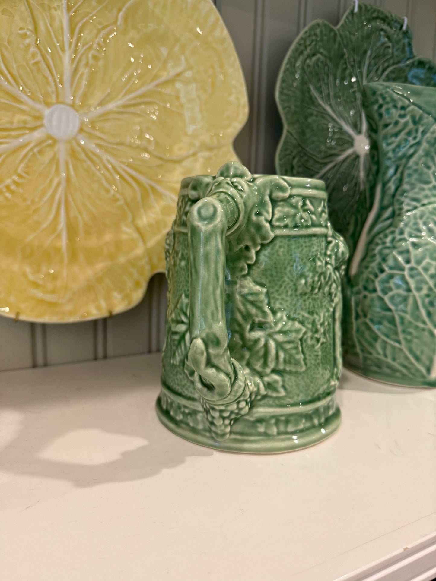 Vintage Bordallo Pinheiro Grape Vines Green Pitcher