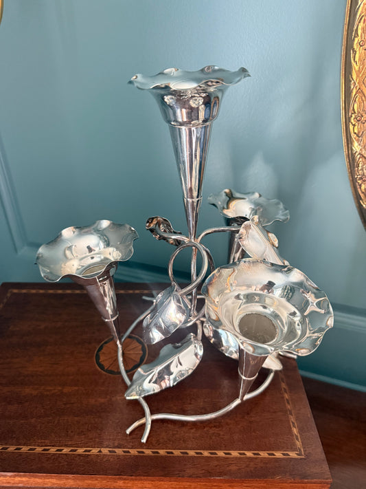 Silverplate Four Trumpet Vine and Leaf Epergne