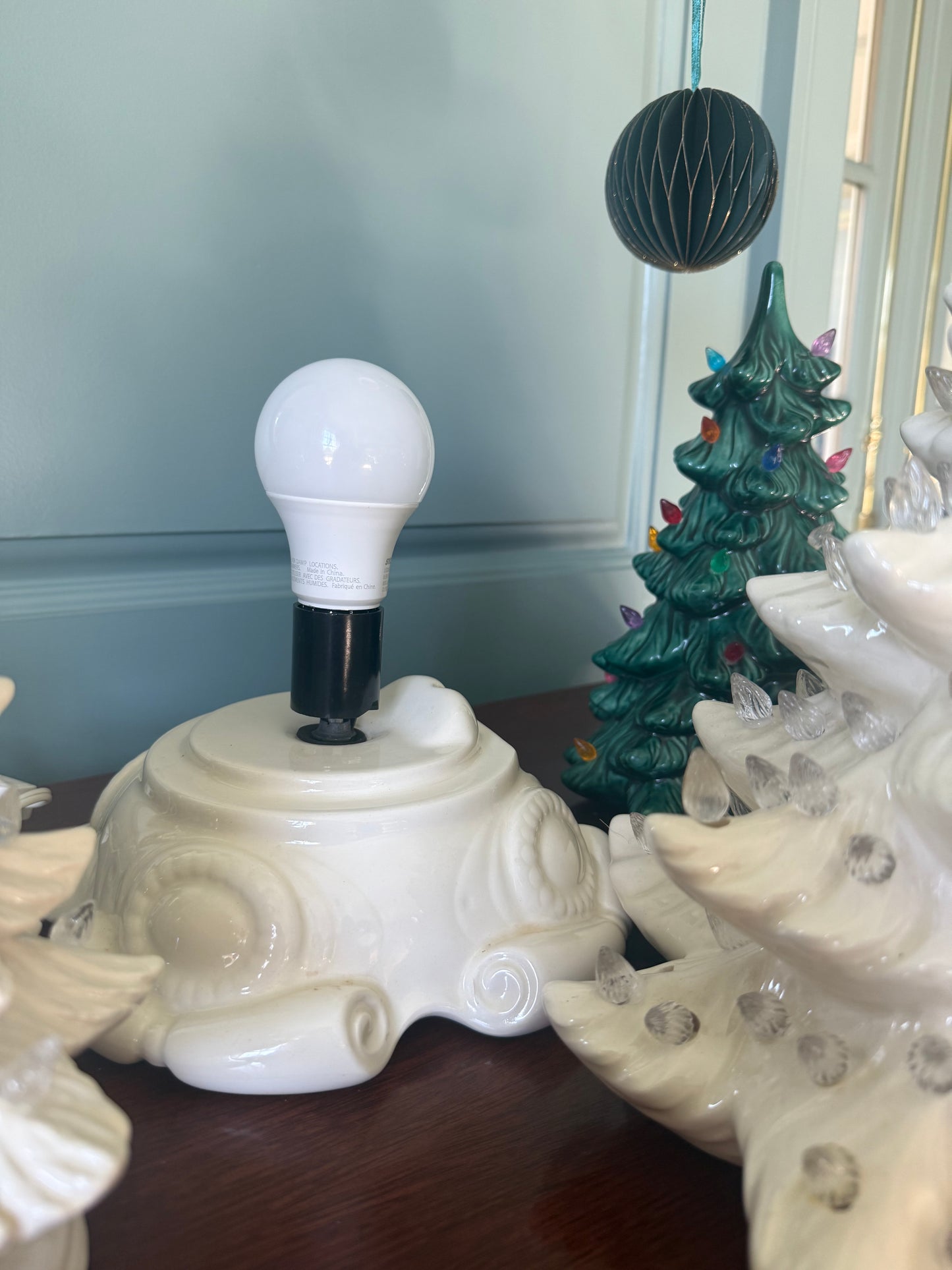 Vintage White Ceramic Christmas Tree Lg, Clear Lights