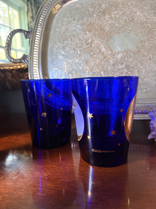 Pair of Culver Celestial Cobalt Cocktail Glasses