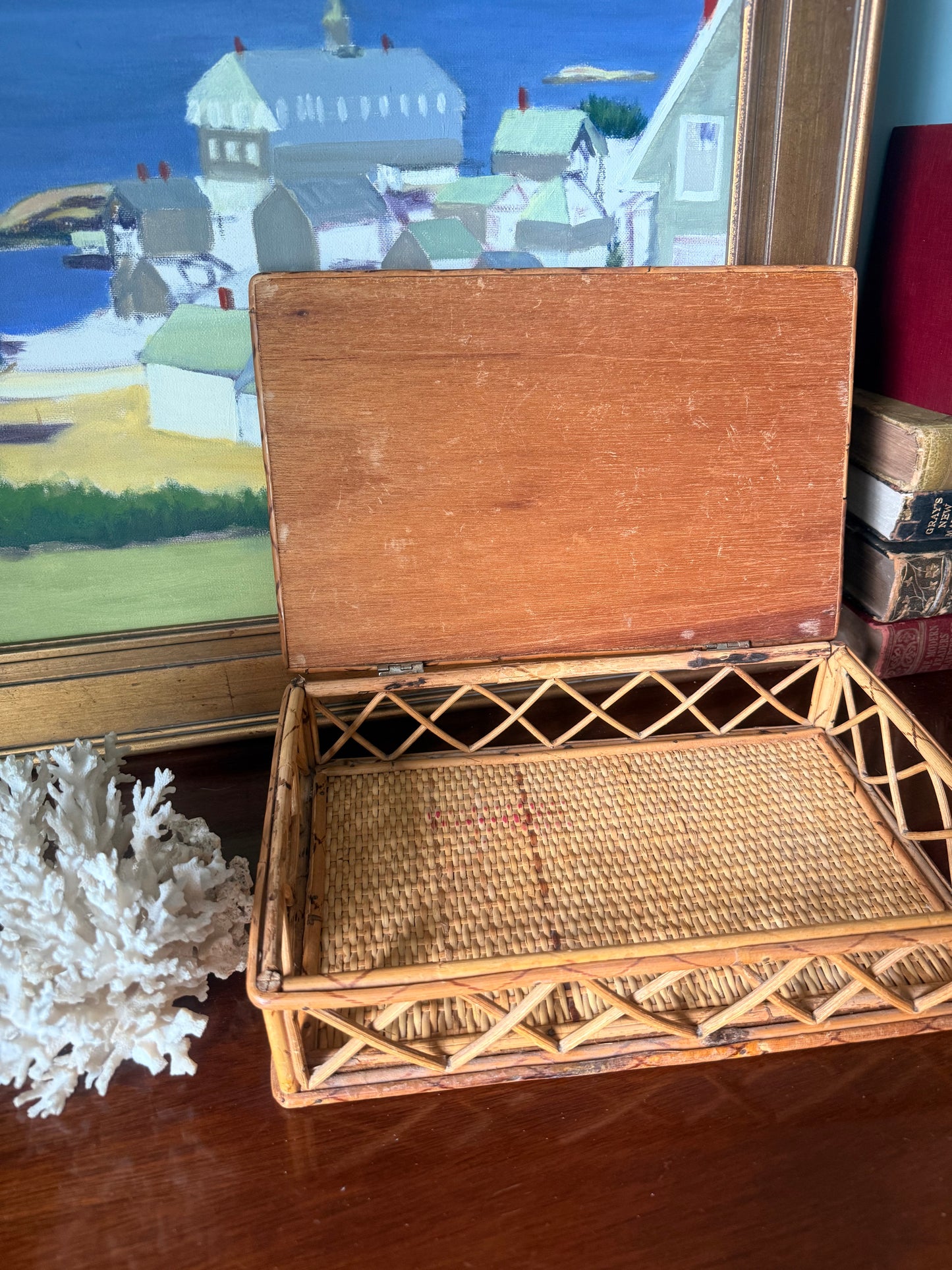 Vintage Bamboo and Rattan Rectangular Box