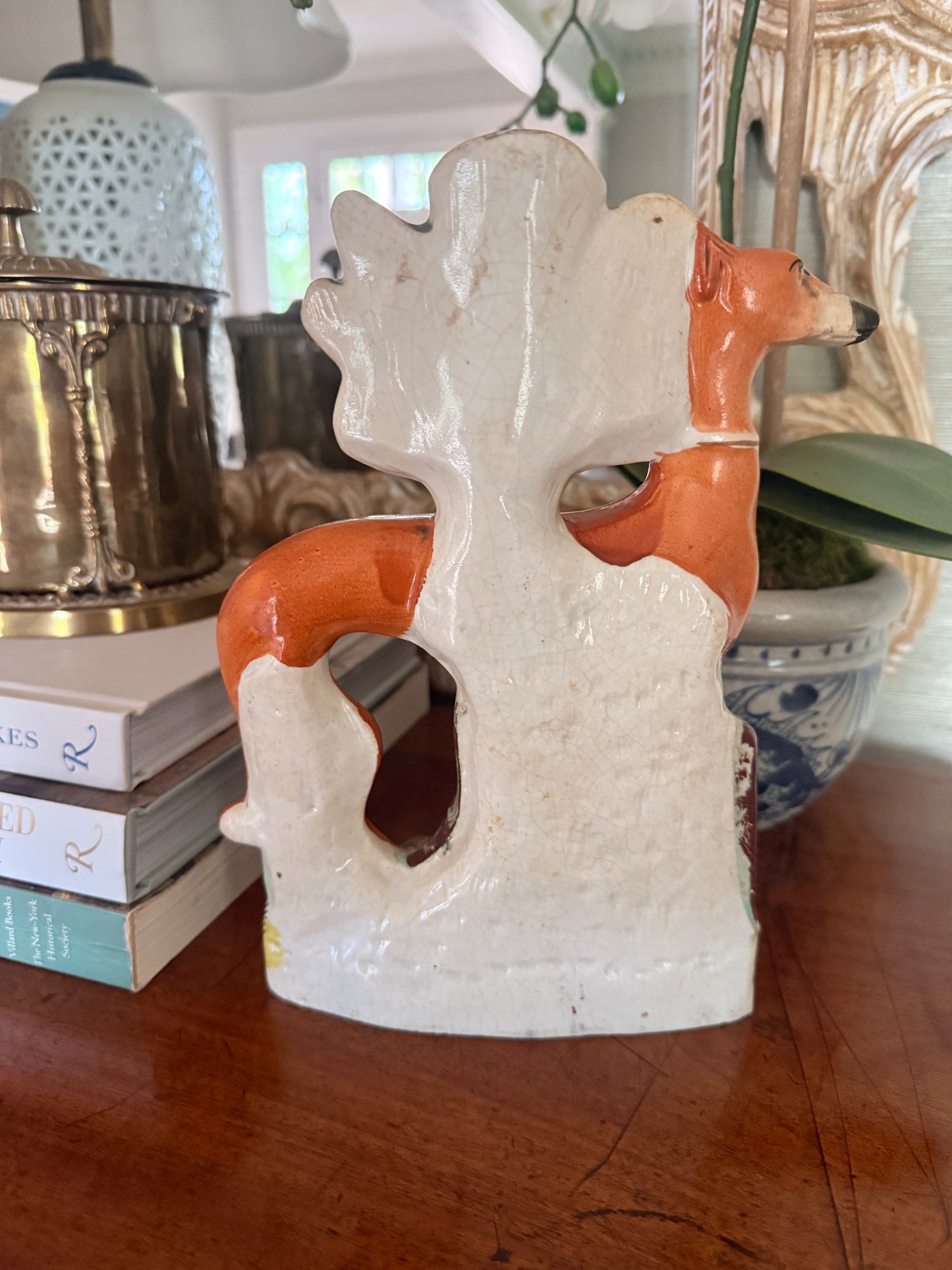 Antique Staffordshire Whippet Spill Vase