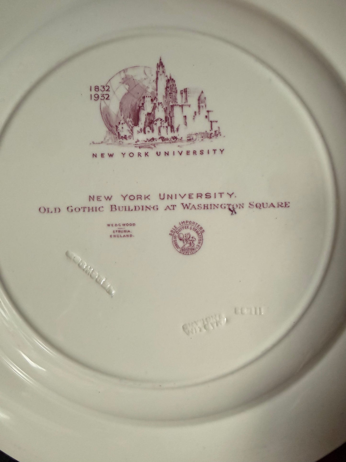 New York University Vintage Wedgwood Plate
