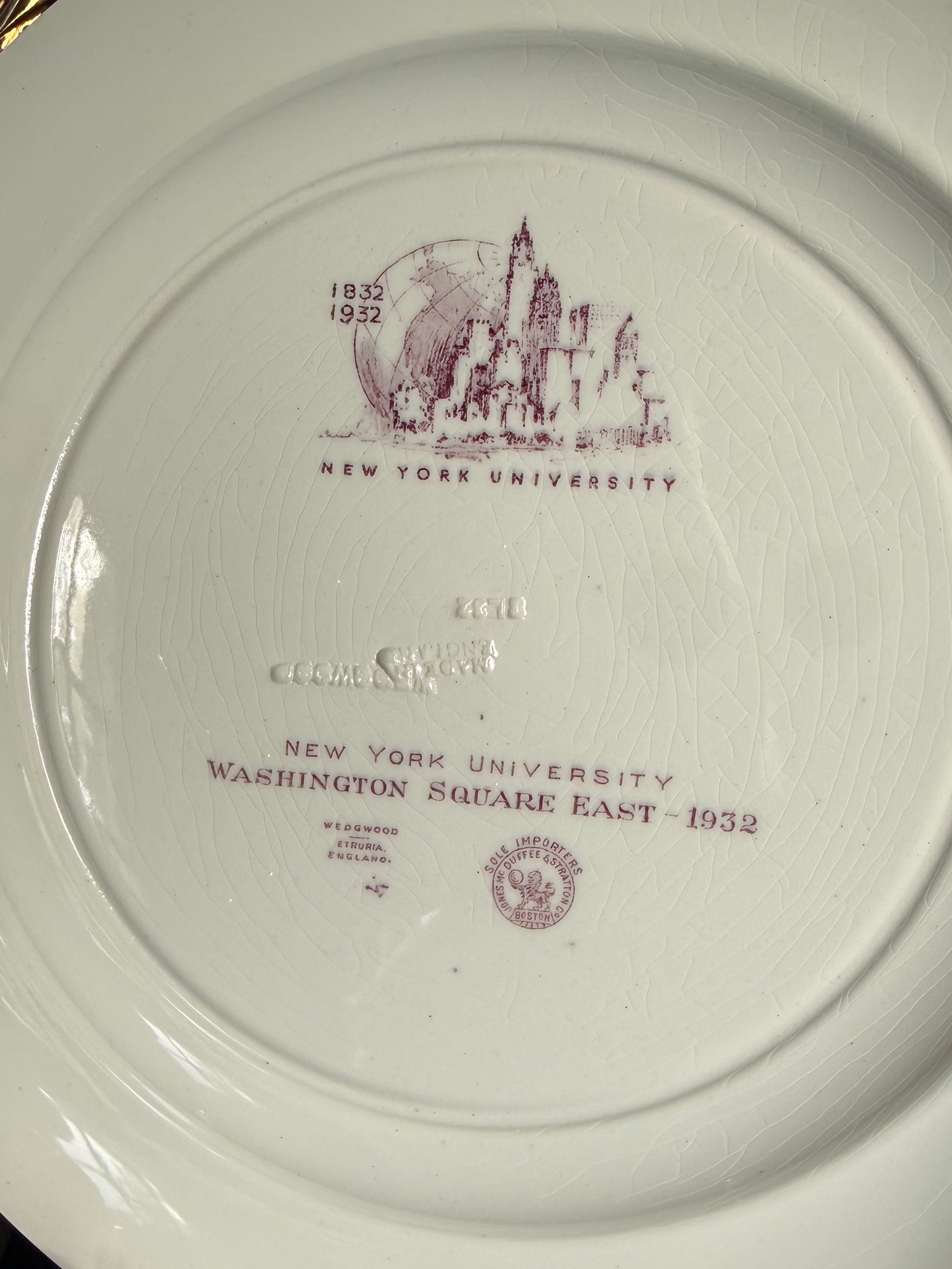 New York University Vintage Wedgwood Plate
