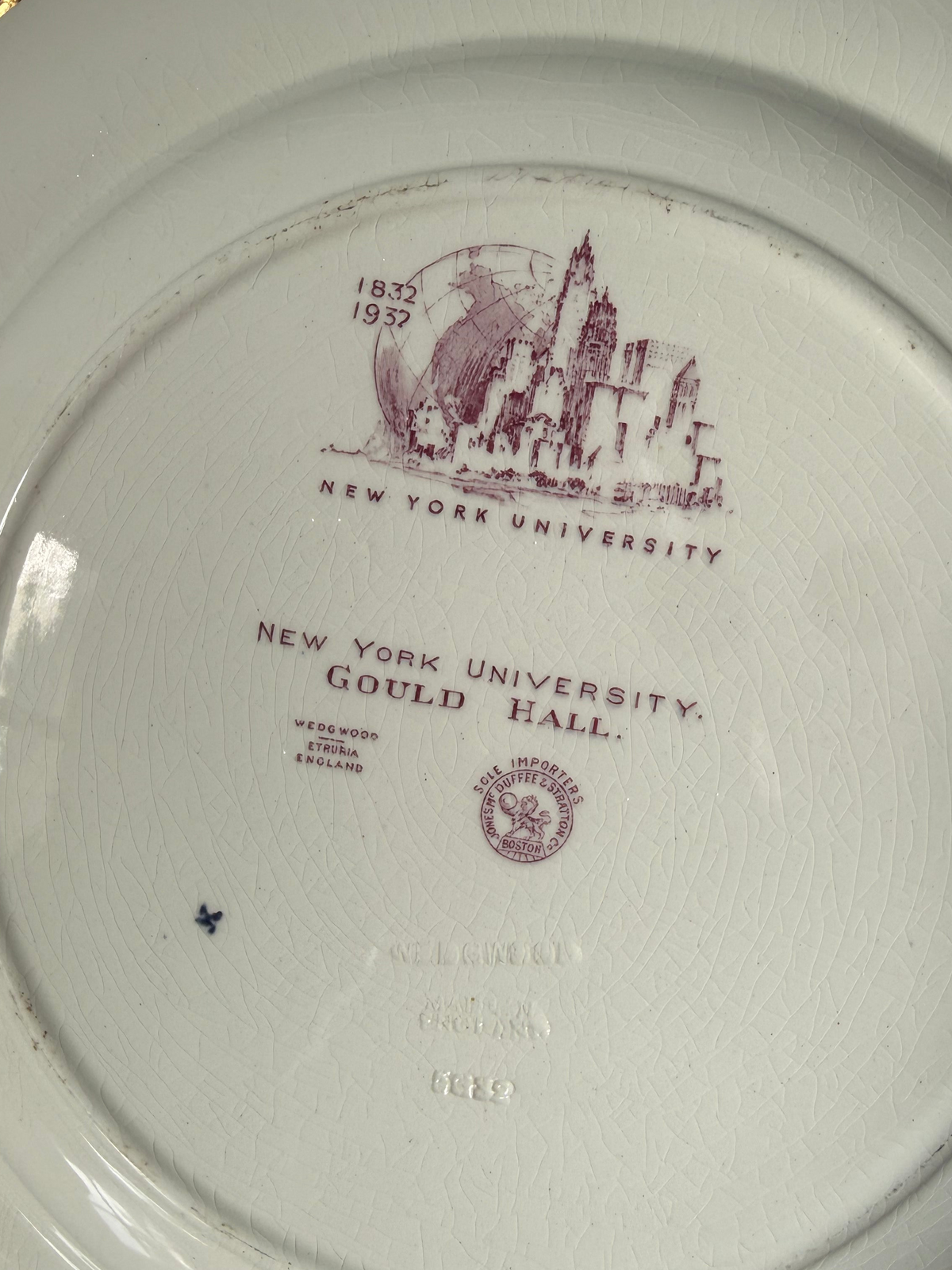 New York University Vintage Wedgwood Plate