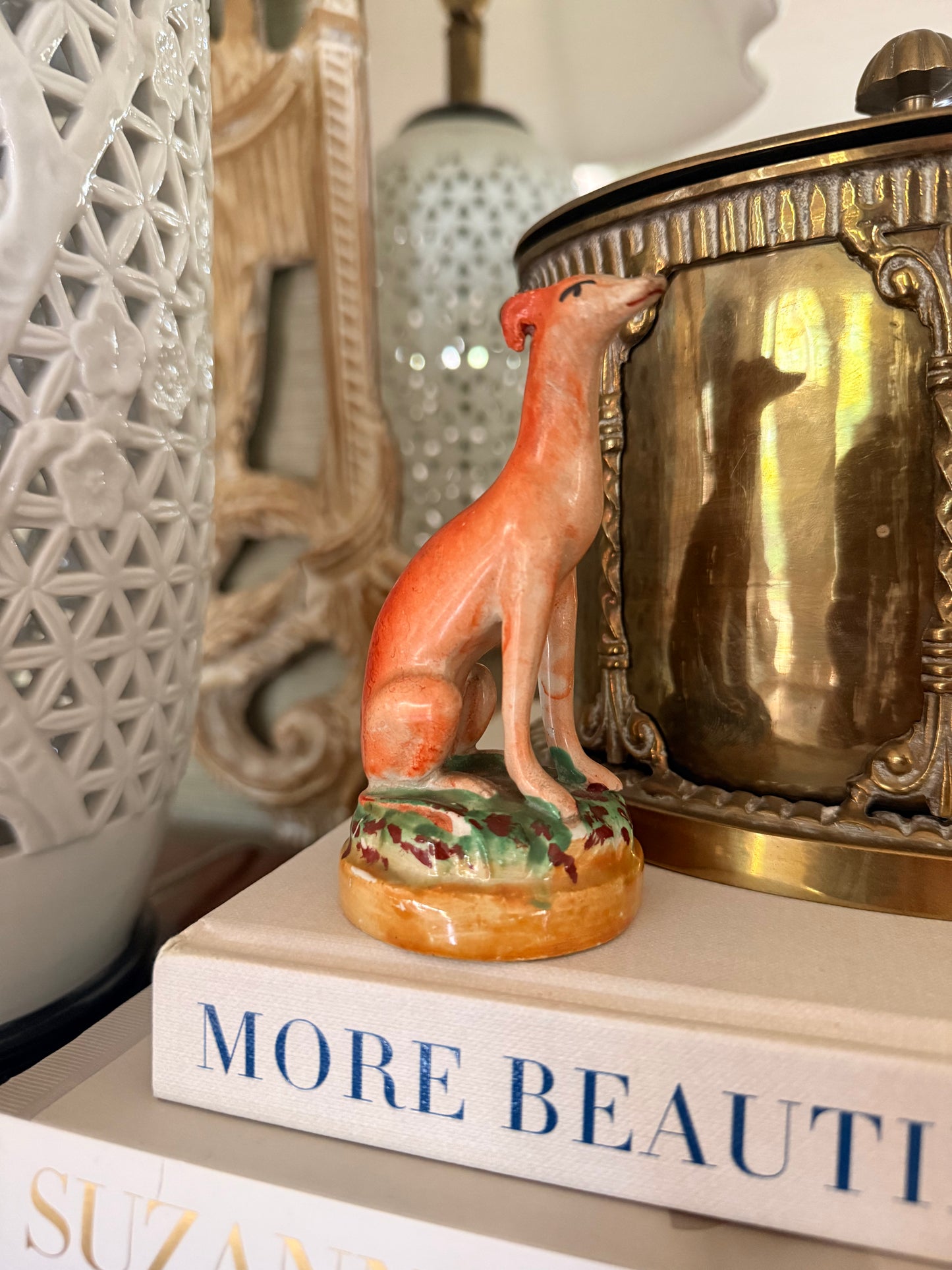 Pair Antique Staffordshire Whippet Dogs