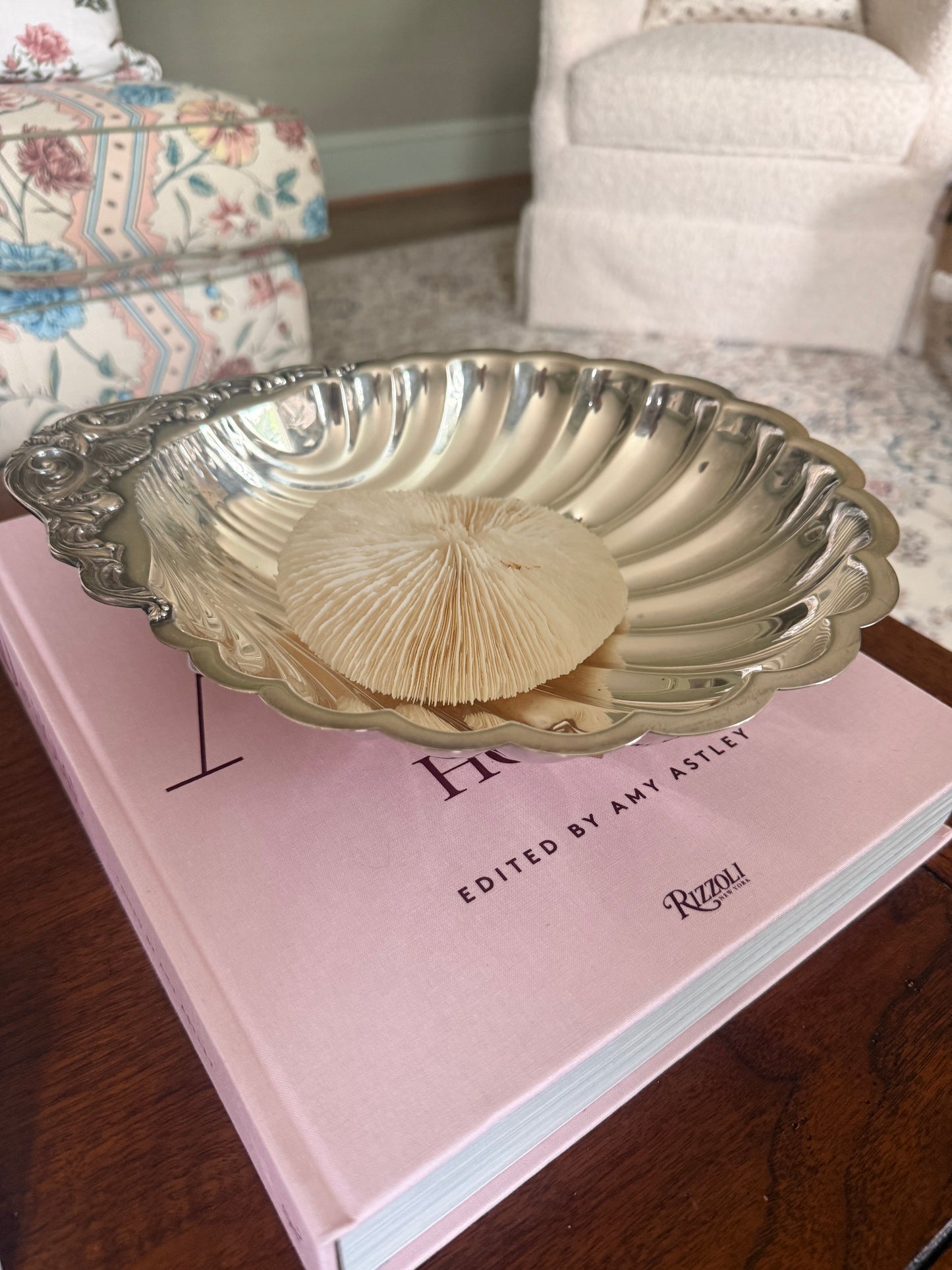 Silverplate Scalloped Shell Dish with Dolphin Head