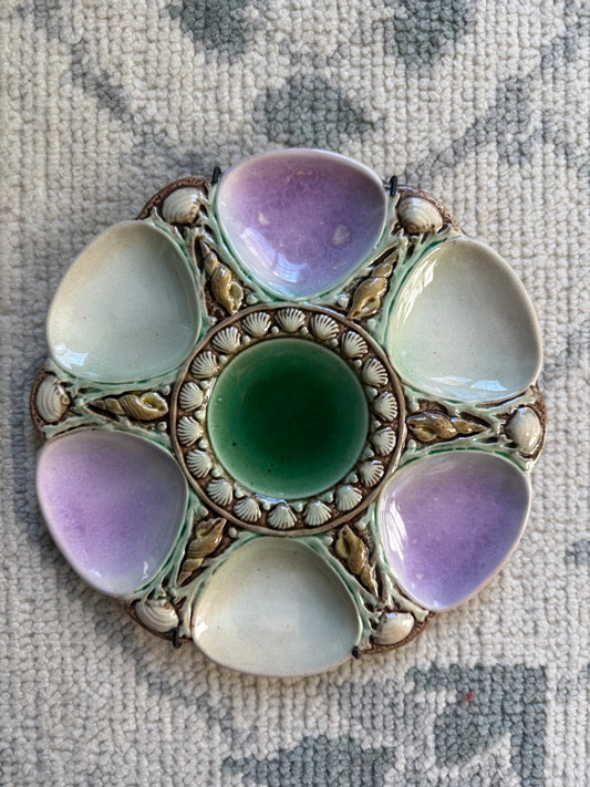Antique English Majolica Six Well Oyster Plate - Purple