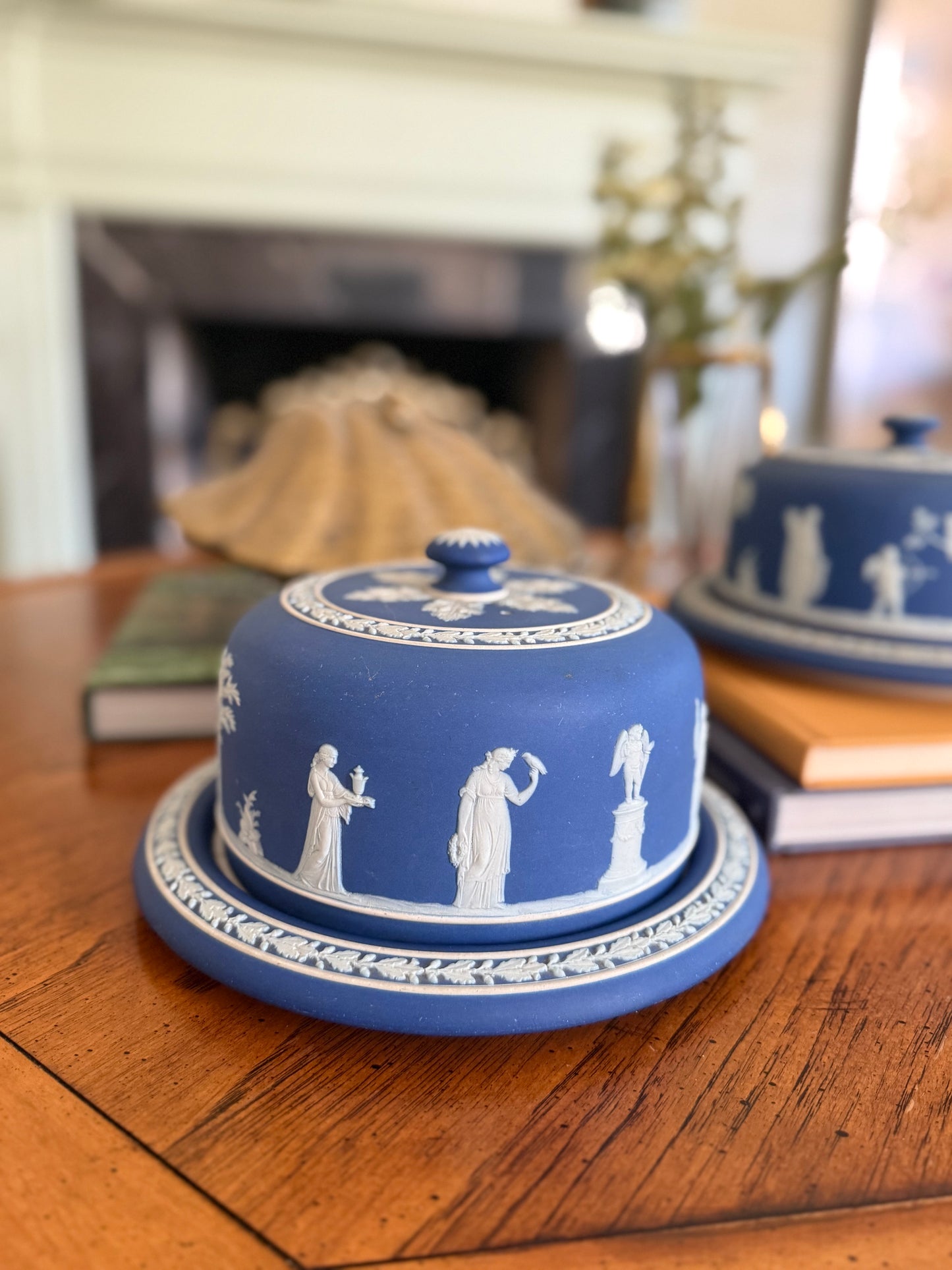 Antique Wedgwood Jasperware Cream on Royal Blue Cheese Dome