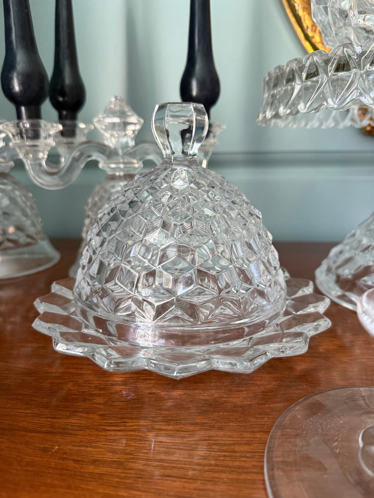 Vintage Fostoria American Round Covered Butter Dish