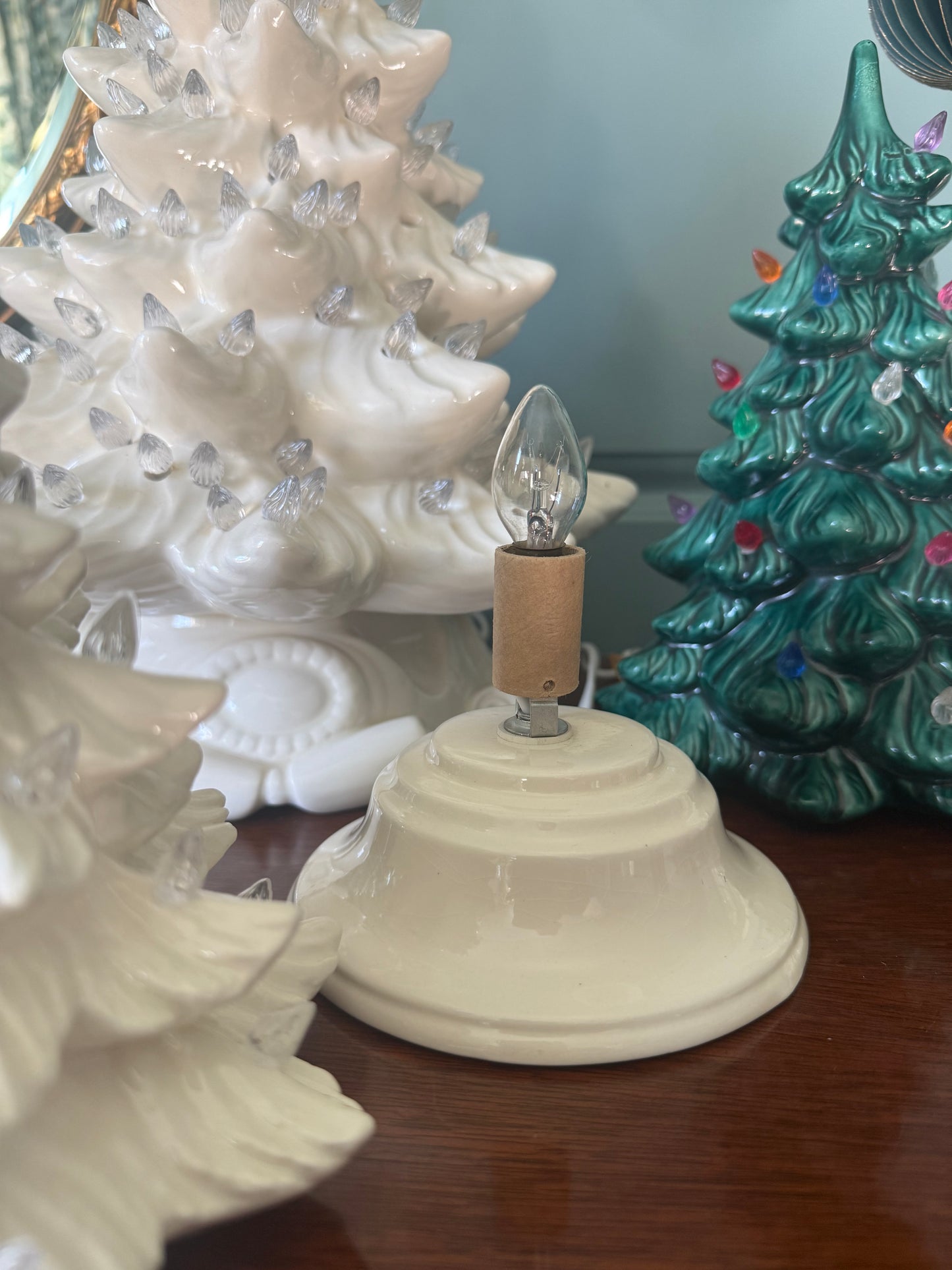 Vintage White Ceramic Christmas Tree, Clear Lights