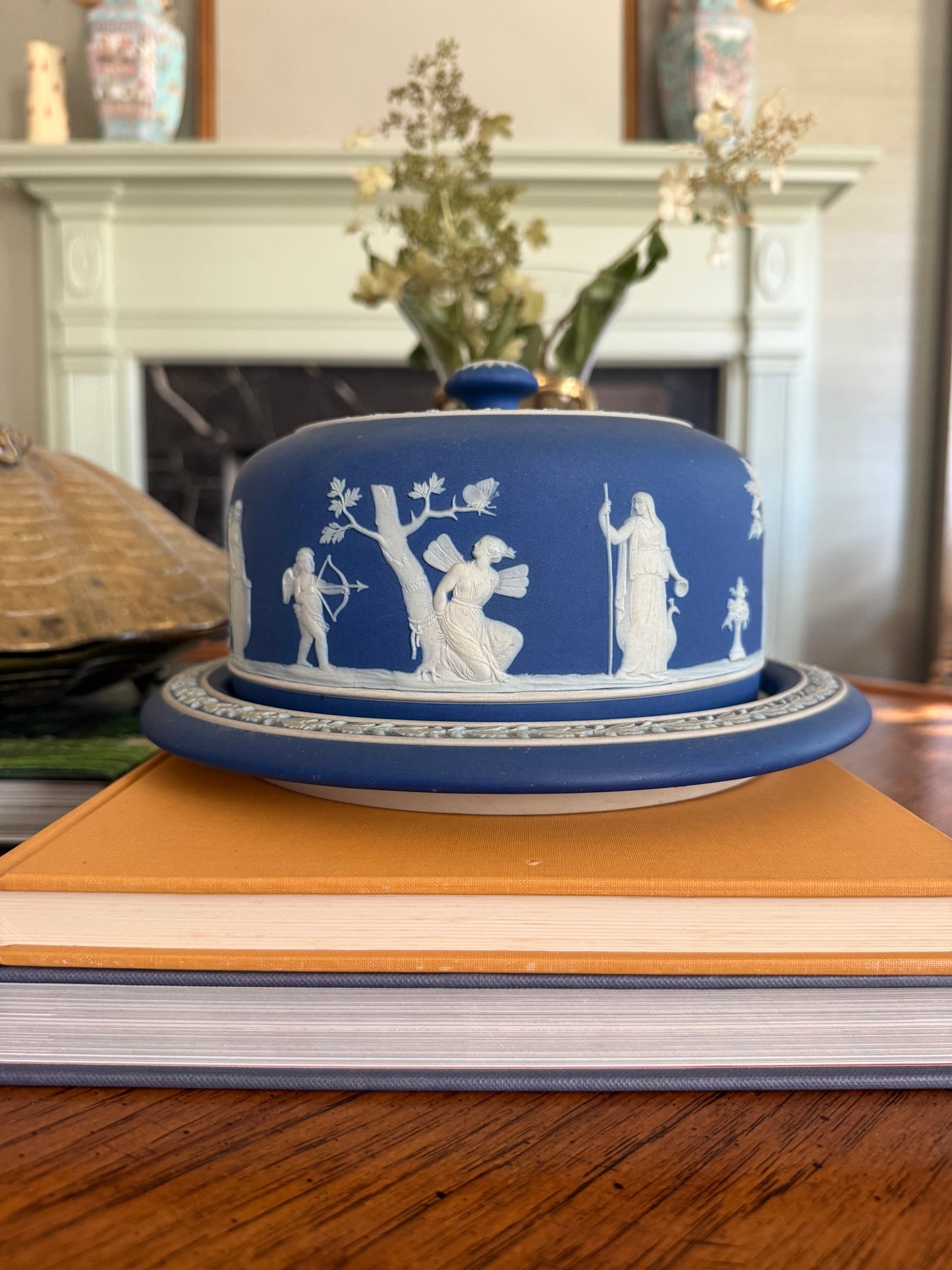 Antique Wedgwood Jasperware Cream on Royal Blue Cheese Dome