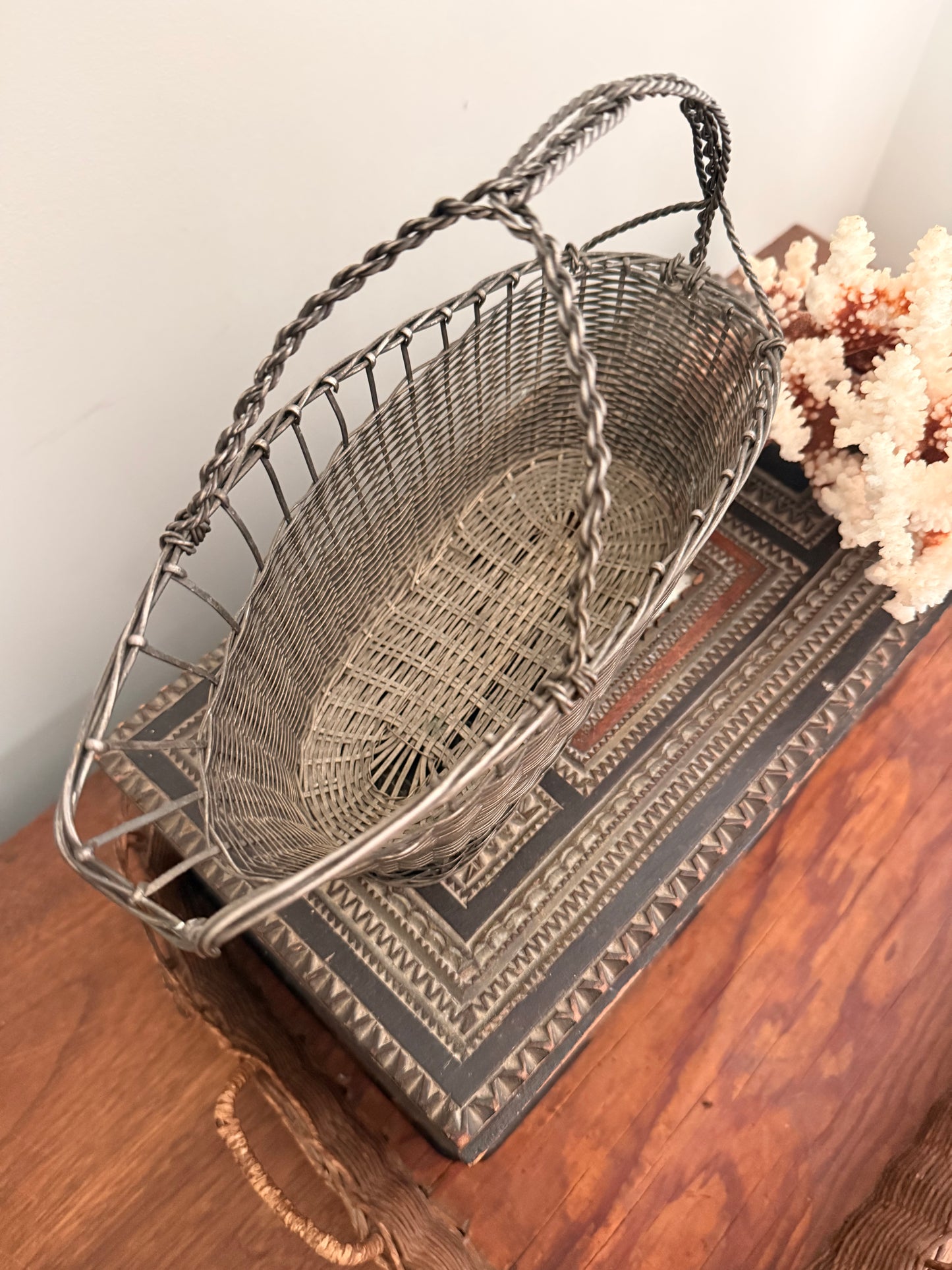 Vintage French Silverplate Wire Wine Basket