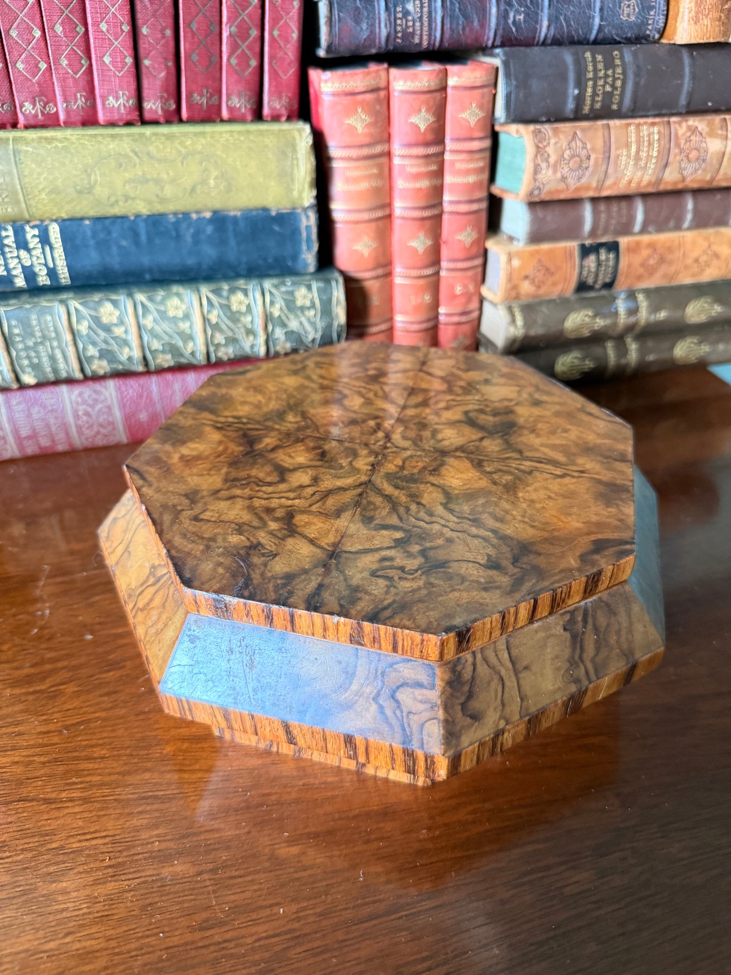 Burl Wood Octagonal Hinged Lidded Box
