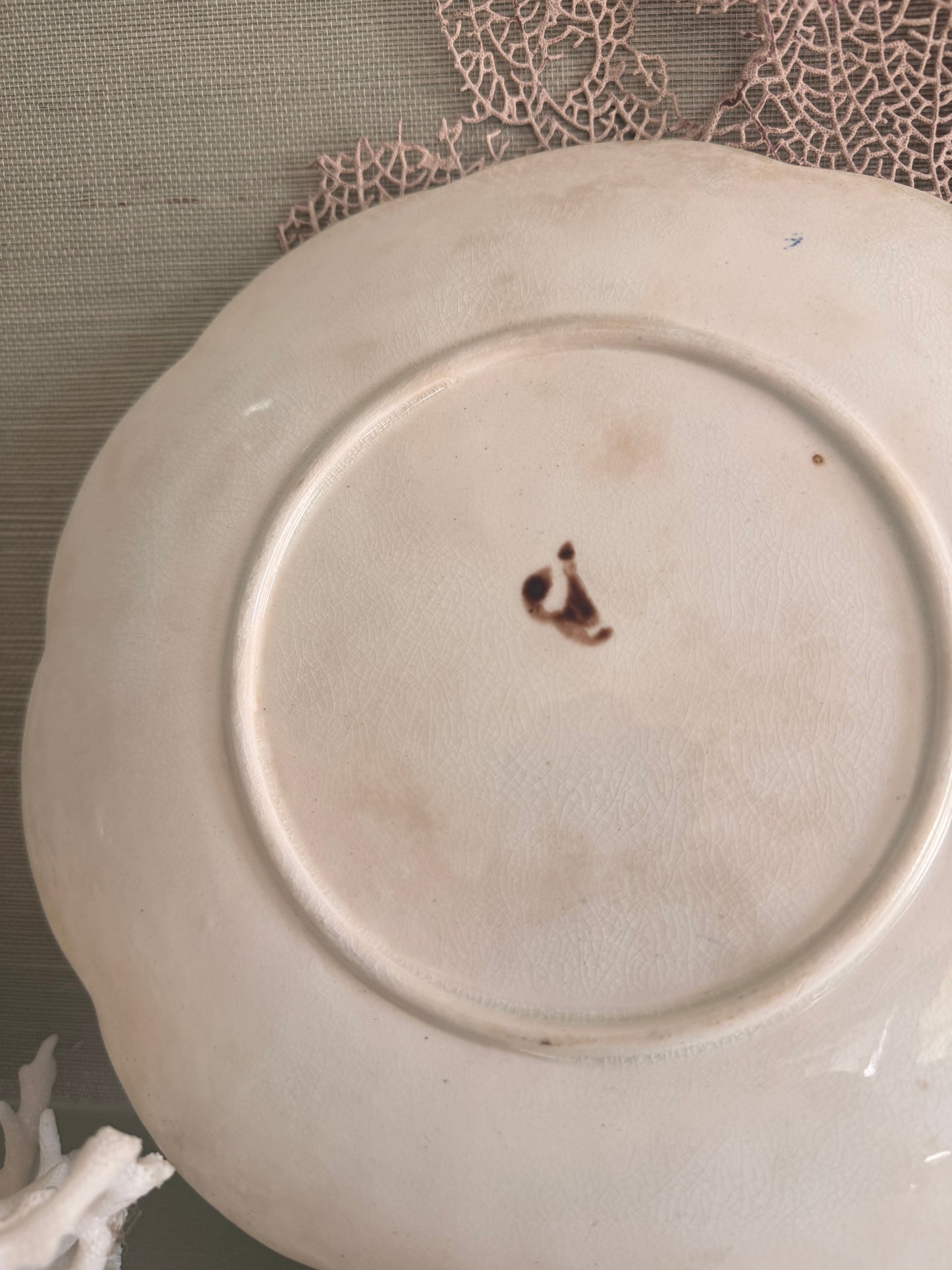 Antique Majolica Leaves on Basket Weave Plate