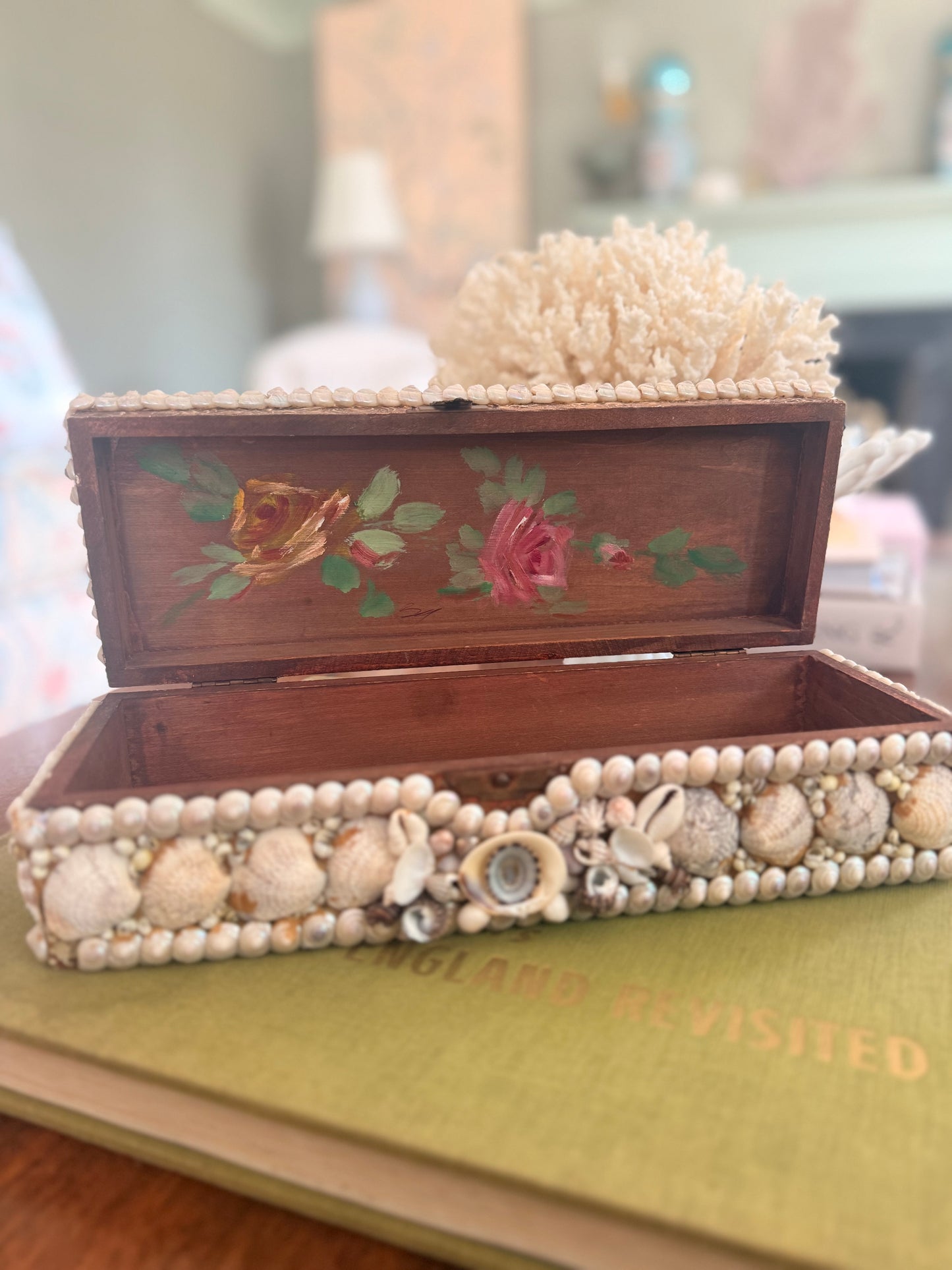 Antique Hand-Painted Shell Box
