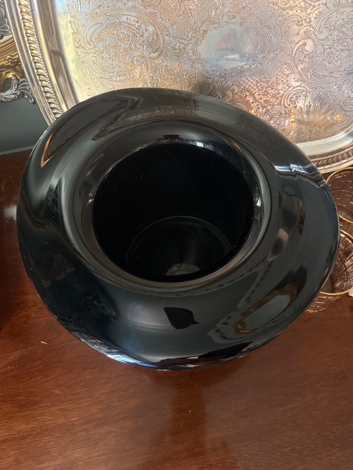Vintage Blenko Blown Black Glass Top Hat Ice Bucket
