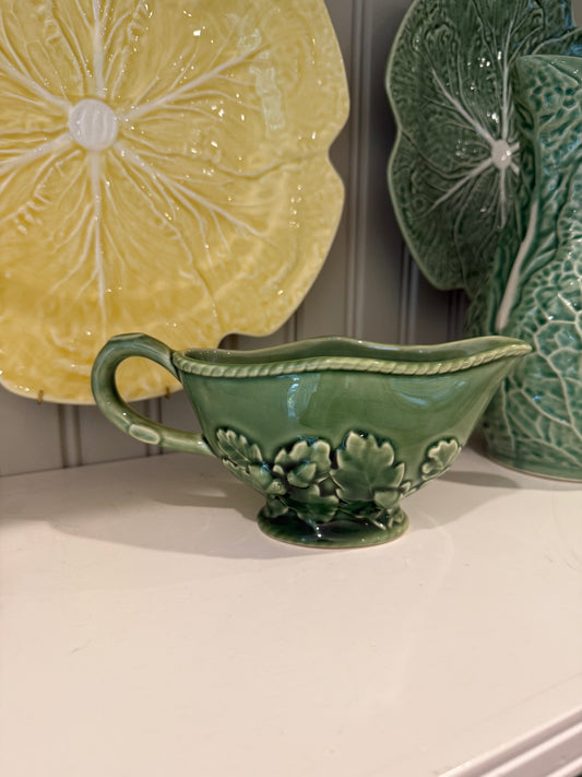 Vintage Bordallo Pinheiro Oak Lead Green Gravy Boat