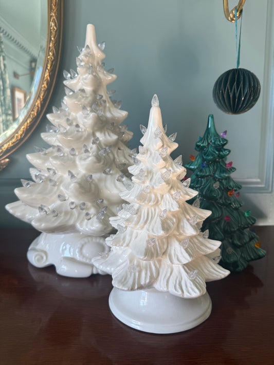 Vintage White Ceramic Christmas Tree, Clear Lights