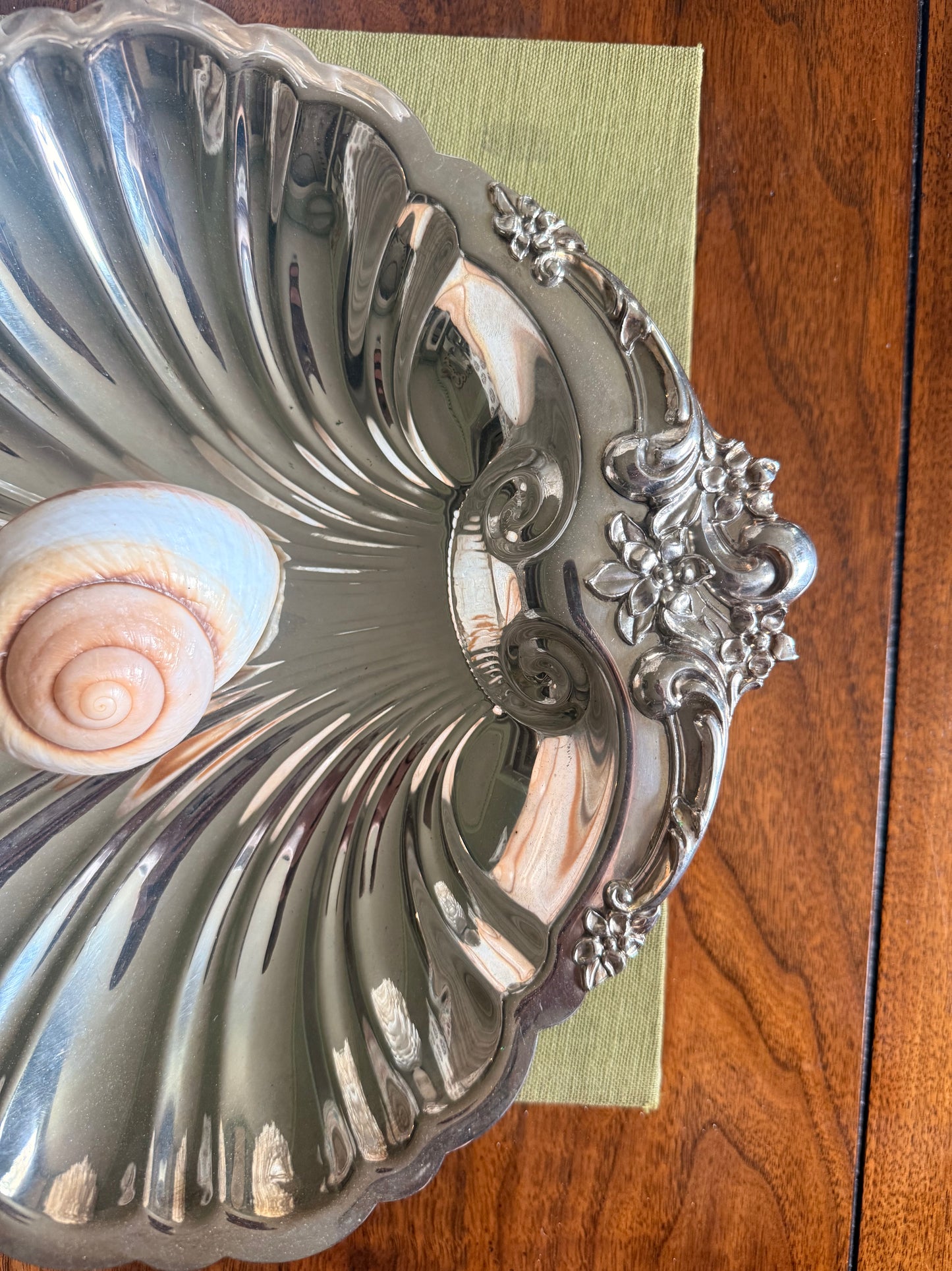 Silverplate Scalloped Shell Dish with Ball Feet