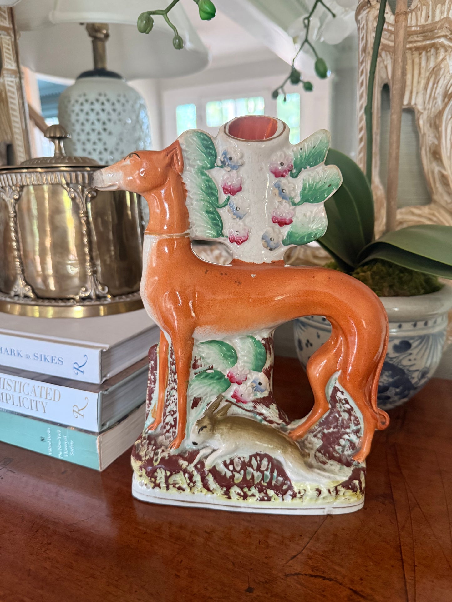 Antique Staffordshire Whippet Spill Vase