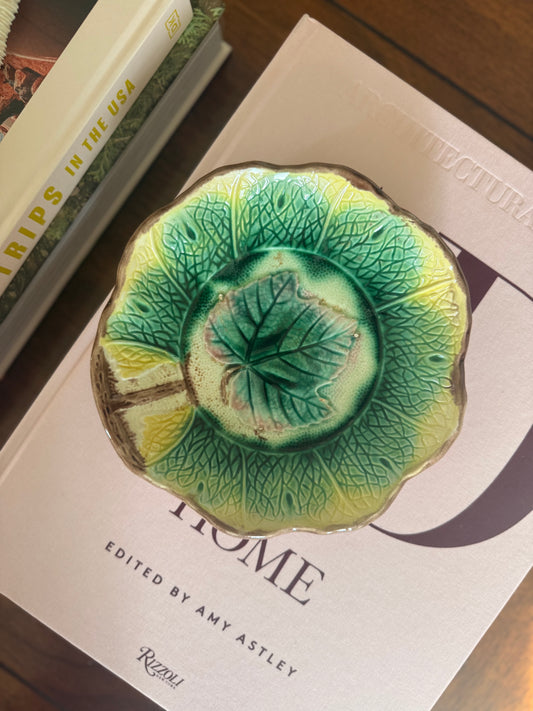 Antique Majolica Grape Leaf Dish