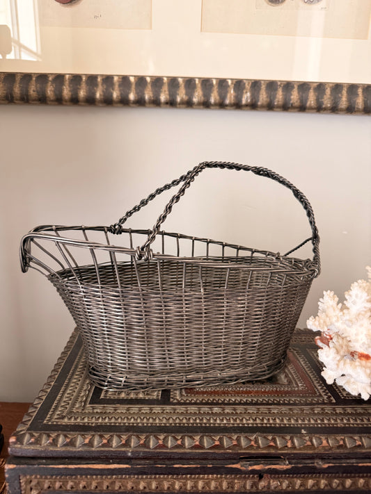 Vintage French Silverplate Wire Wine Basket
