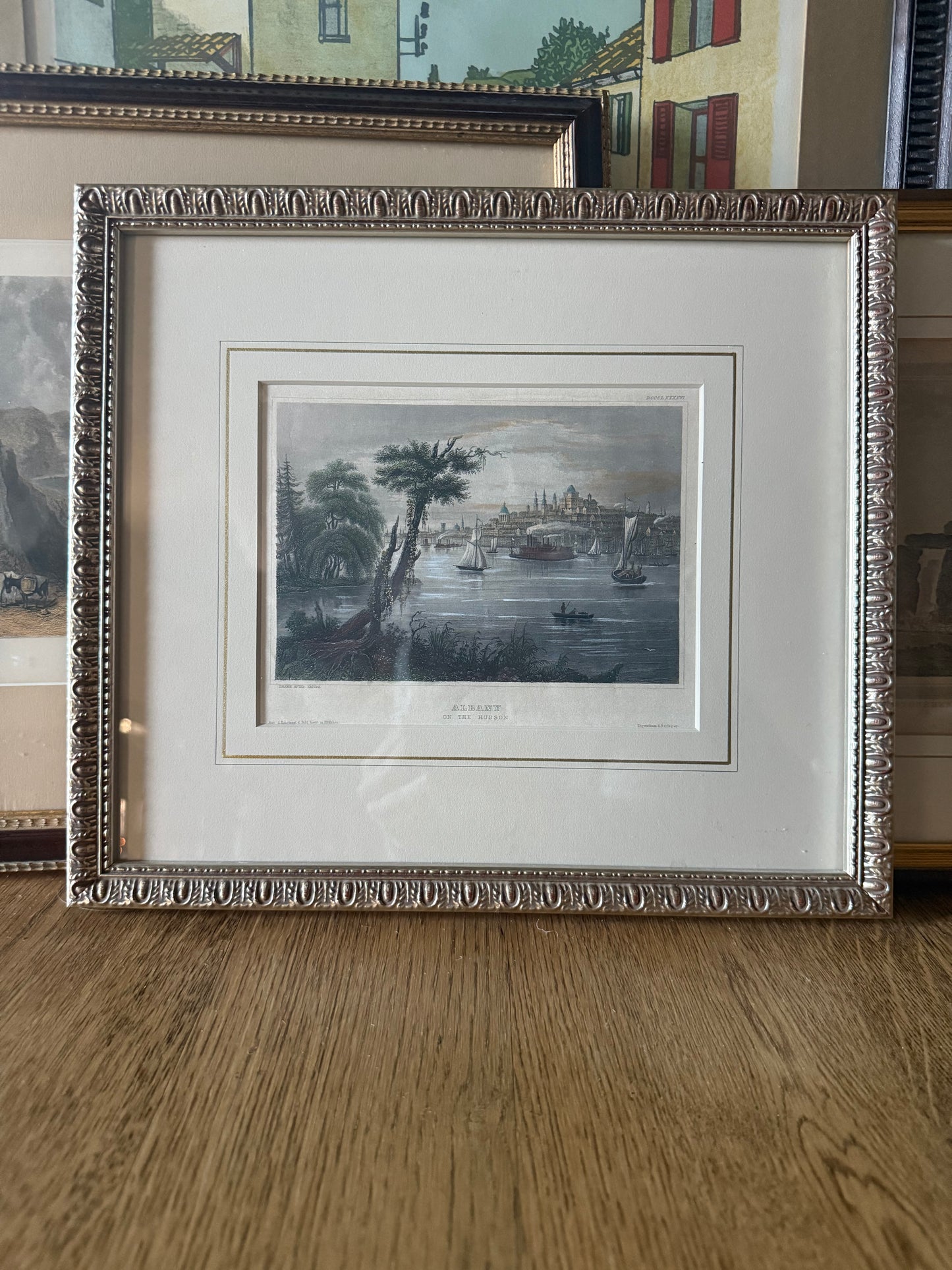 Antique Hand-Colored Engraving, Albany from the Hudson