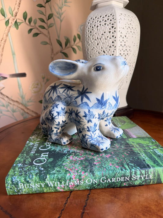 Chinoiserie Blue and White Ceramic Rabbit