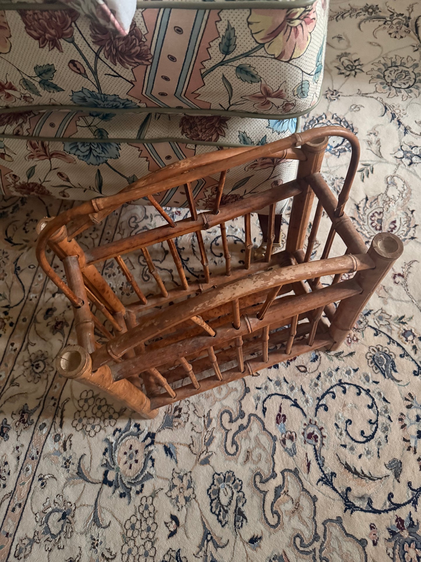 Vintage Burnt Bamboo Magazine Rack
