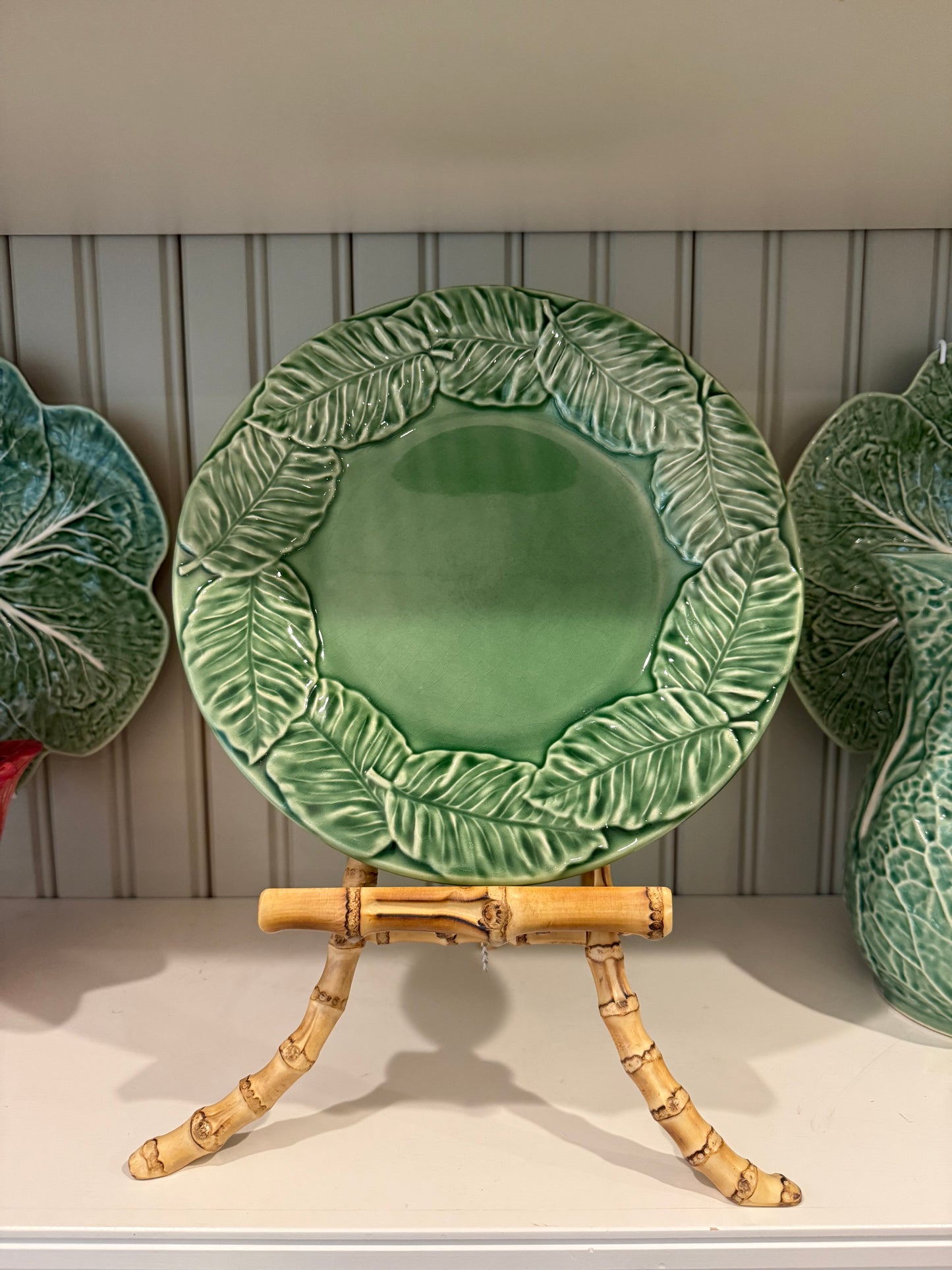 Vintage Bordallo Pinheiro Leaf Service Green Dinner Plate