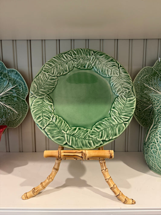 Vintage Bordallo Pinheiro Leaf Service Green Dinner Plate