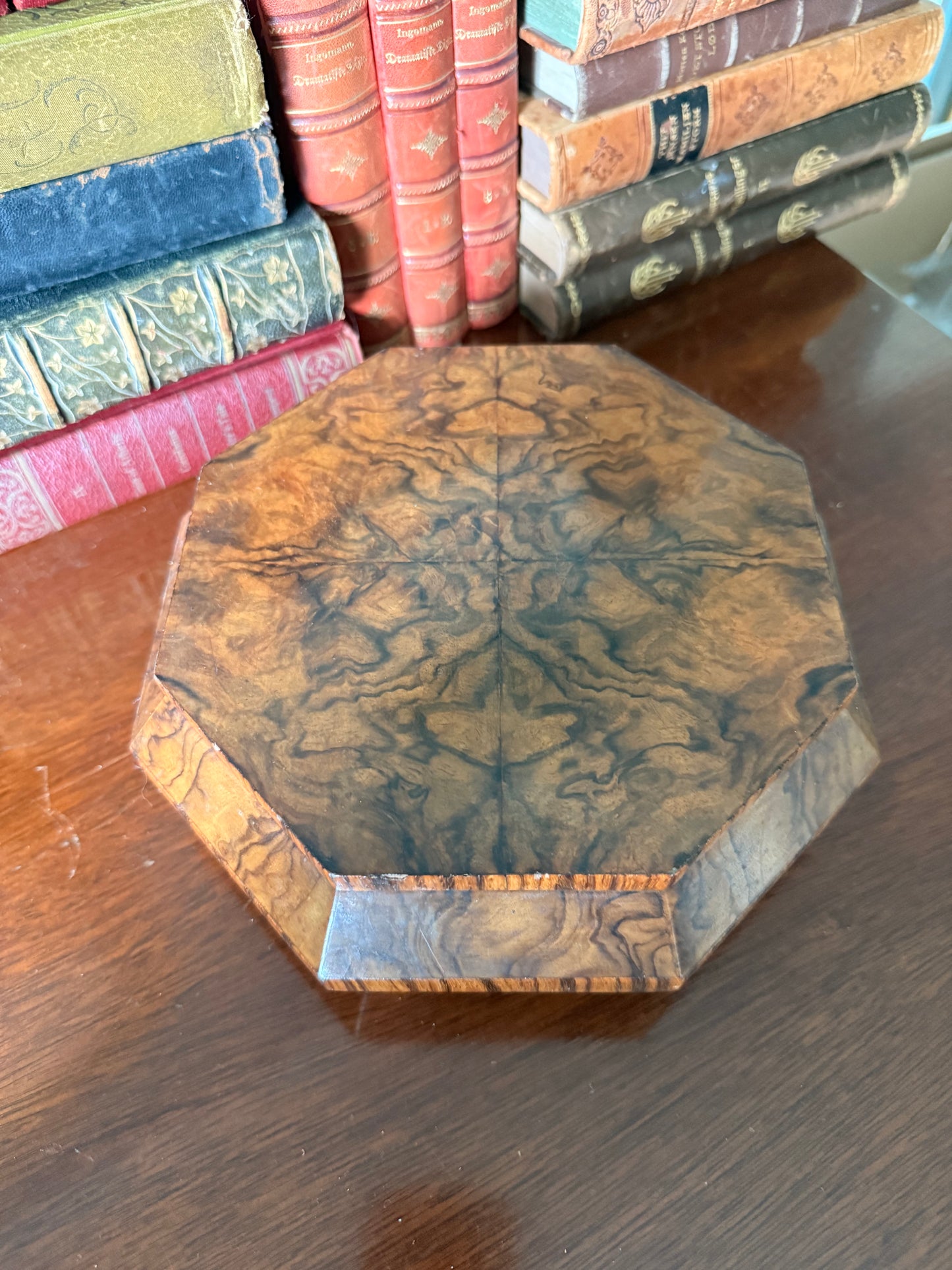 Burl Wood Octagonal Hinged Lidded Box