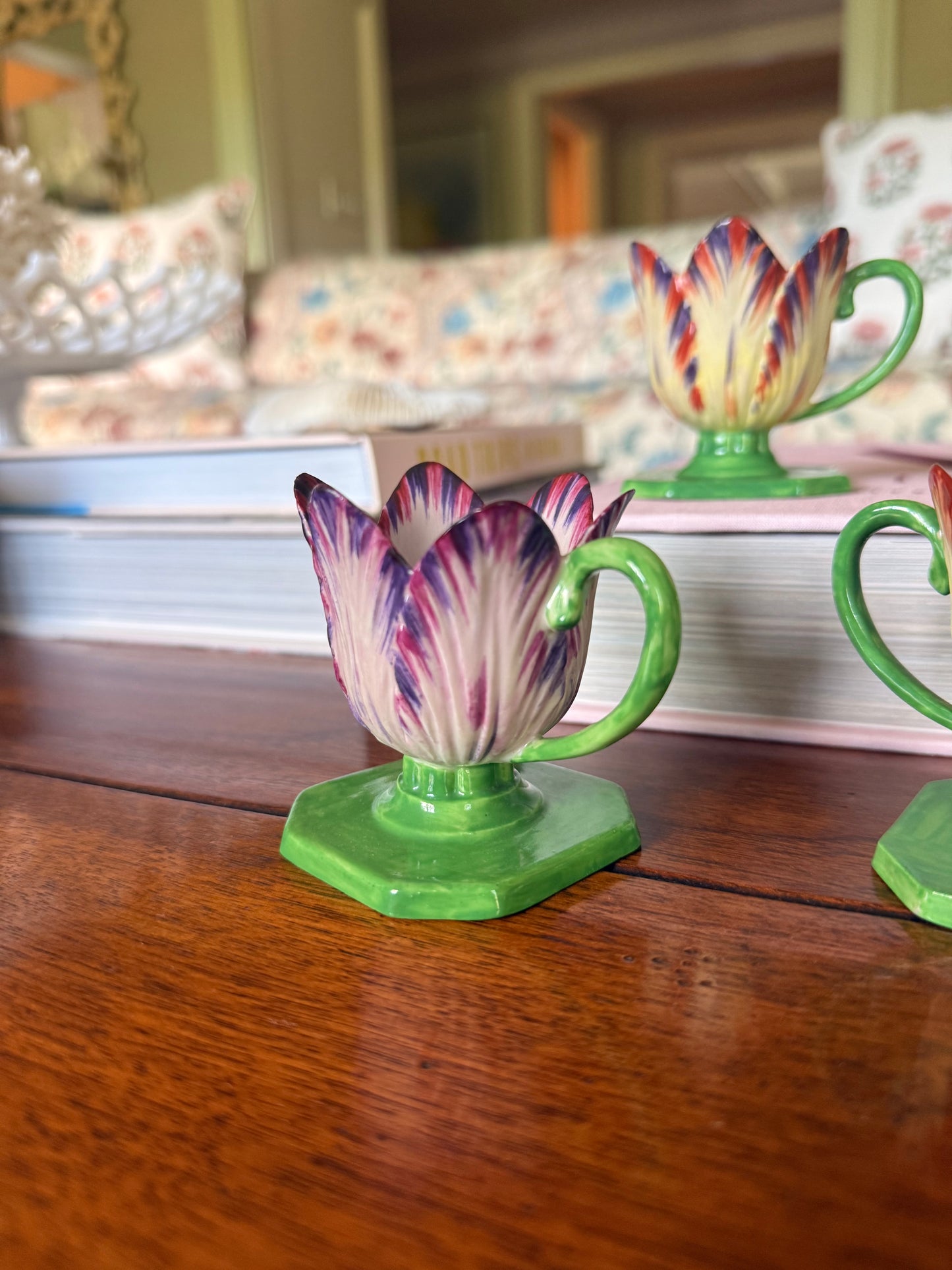 Mottahedeh Historic Charleston Hand-Painted Porcelain Tulip Cups