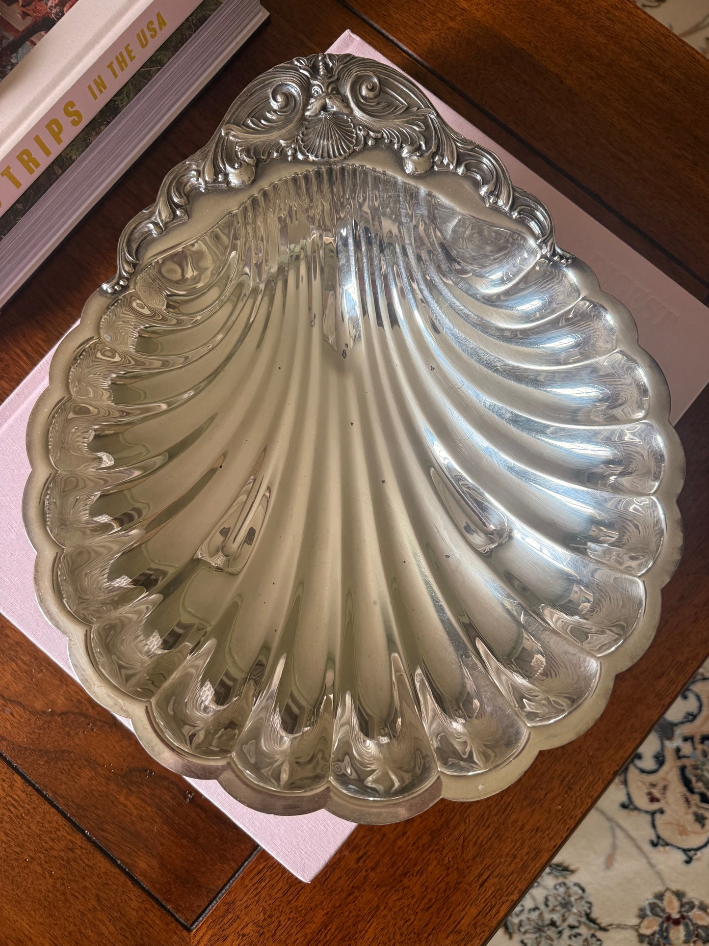 Silverplate Scalloped Shell Dish with Dolphin Head
