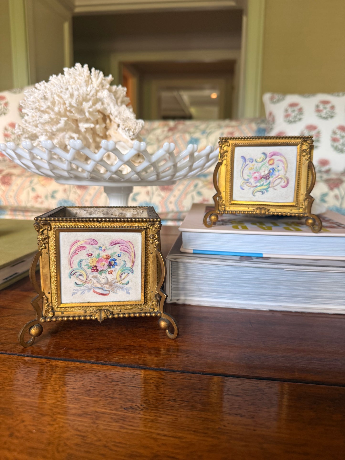 Antique Nicolas Morfau French Ormolu & Porcelain Cachepots