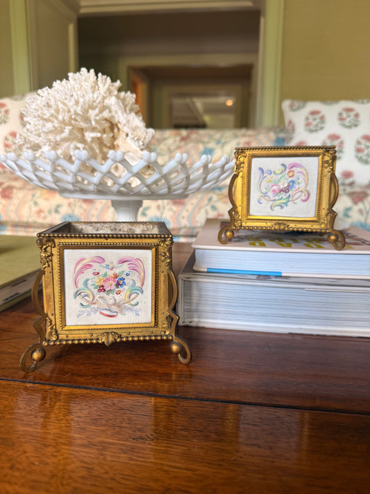 Antique Nicolas Morfau French Ormolu & Porcelain Cachepots