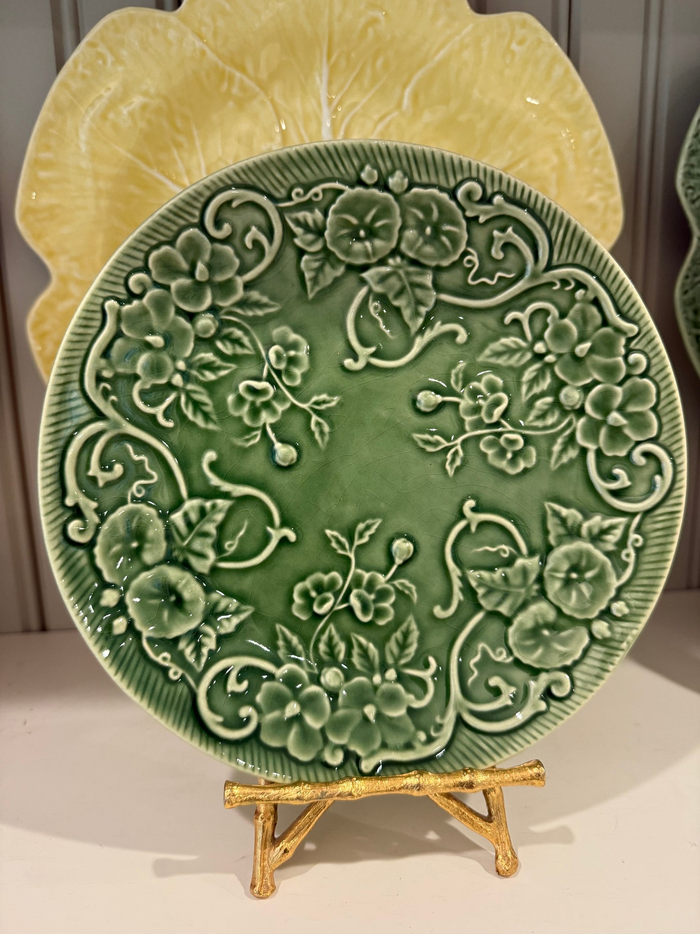 Set of 4 Vintage Bordallo Pinheiro Flowers Green Salad Plate