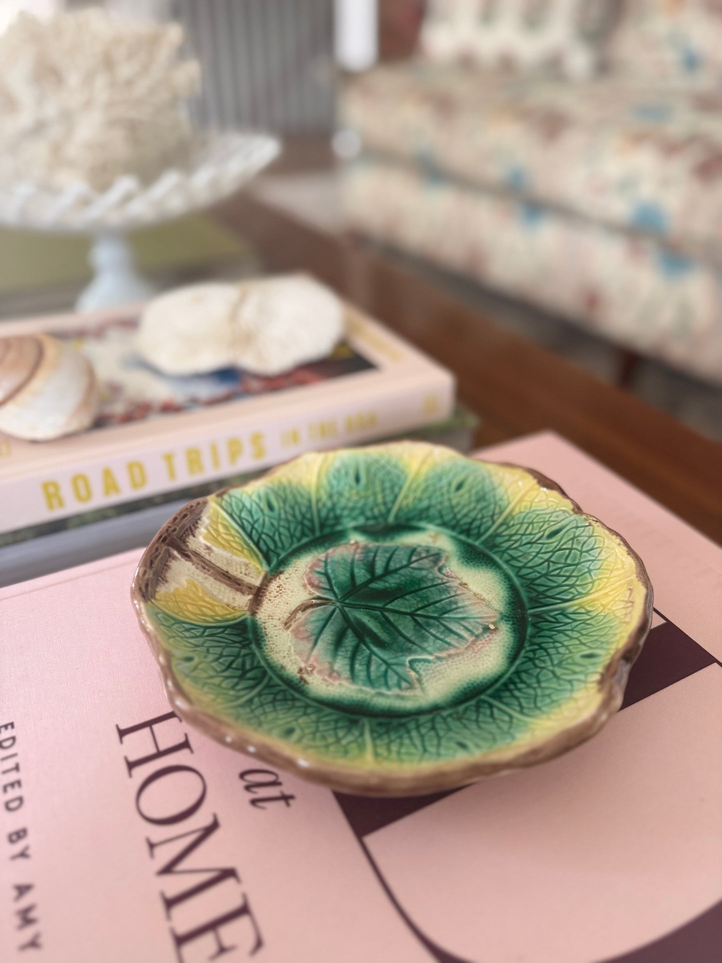 Antique Majolica Grape Leaf Dish