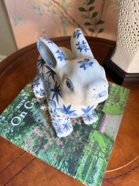 Chinoiserie Blue and White Ceramic Rabbit