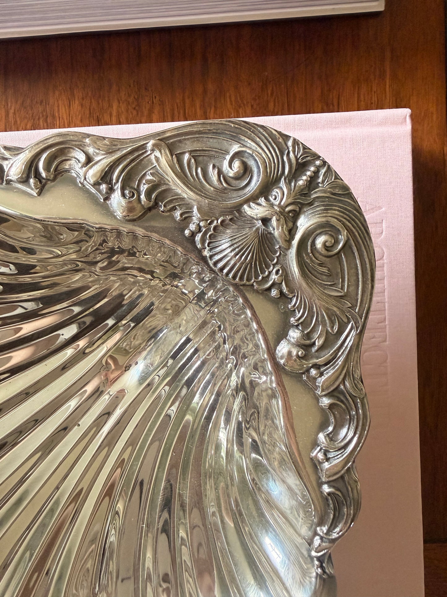 Silverplate Scalloped Shell Dish with Dolphin Head